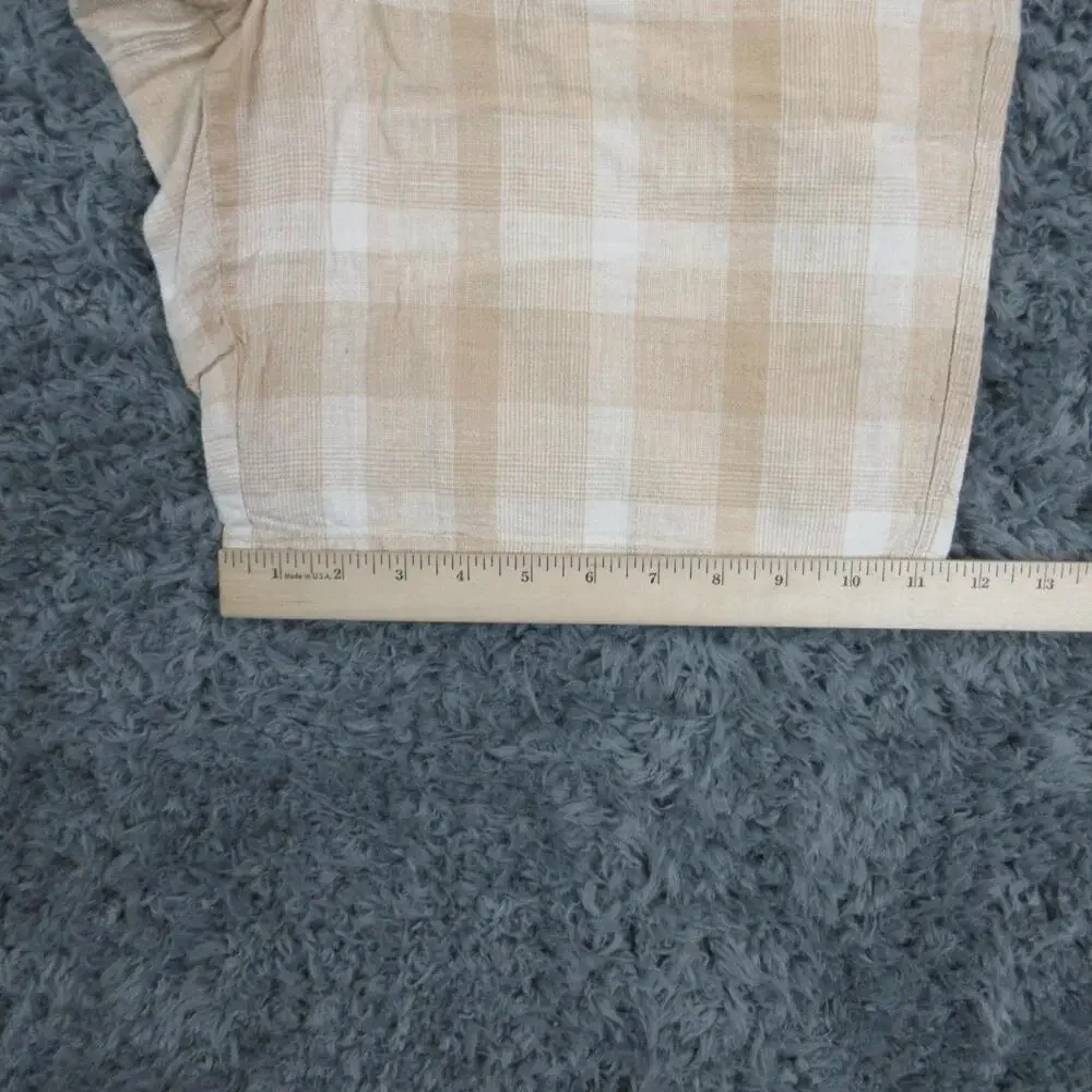 Tasso Elba Shorts Mens 34 Beige Plaid Linen Cotton Chino Pleated Casual 36x9*